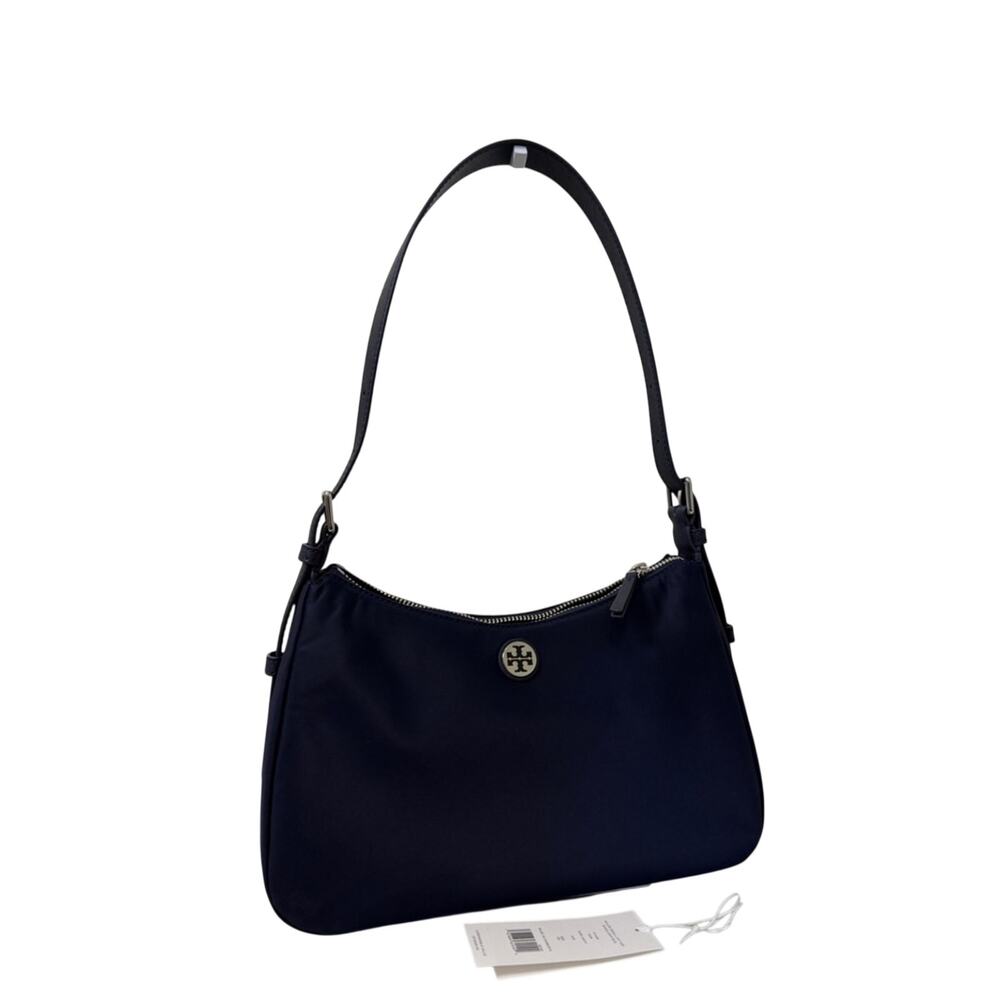 Tory Burch Navy Nylon Shoulder Bag with Logo Medallion